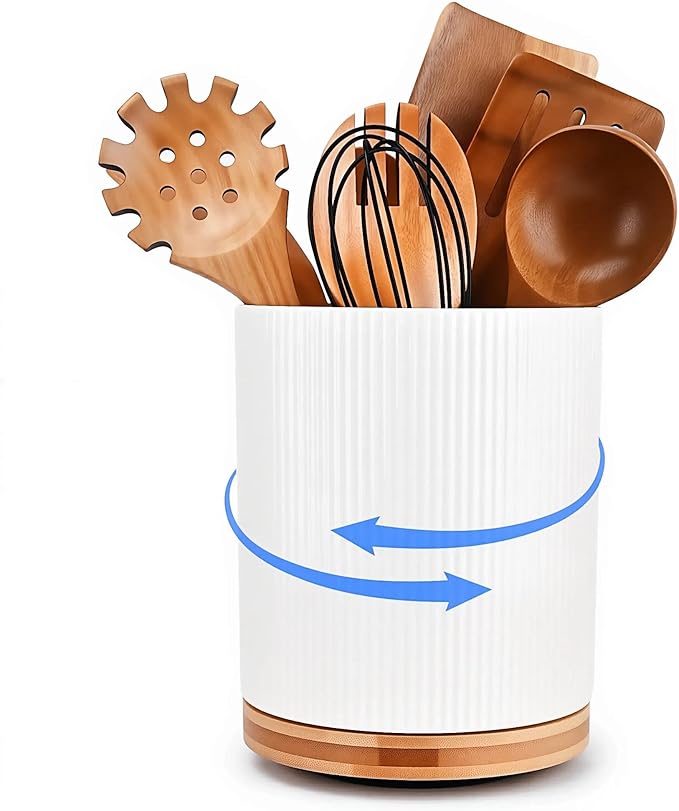 QUELIEN Utensil Holder, 360° Rotating Ceramic Kitchen Utensil Holder by QUELIEN