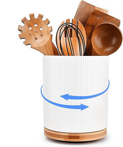 QUELIEN Utensil Holder, 360° Rotating Ceramic Kitchen Utensil Holder by QUELIEN