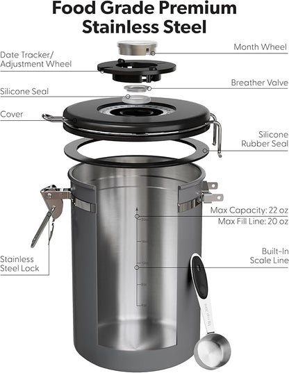 Veken Coffee Canister with Window, Airtight Stainless Steel Kitchen Food - Image 6