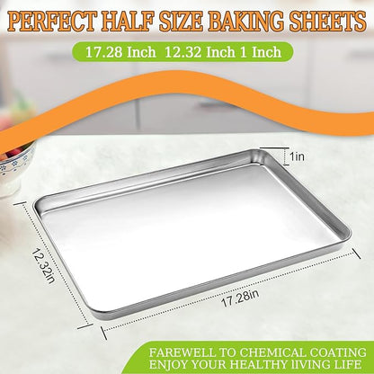 Half Sheet Pan of 2, CEKEE Stainless Steel Baking Sheet Pan Tray Cookie Sheet - Image 2