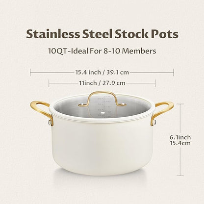 BEZIA 10 Quart Stainless Steel Stock Pot, Large Soup Pot, Casserole - Image 8