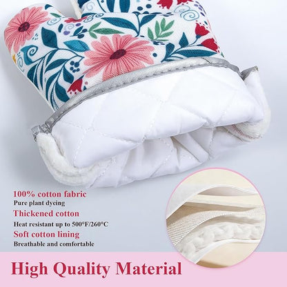 Floral Oven Mitts and Pot Holders Sets 2 Pcs, Canvas Heat Resistant Kitchen - Image 2