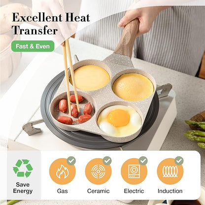 CAROTE Egg Pan Omelette Pan, 4-Cup Nonstick Granite Omelette Skillet - Image 2