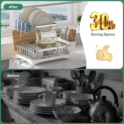 2 Tier Dish Drying Rack, Stainless Steel Dish Rack - Image 6