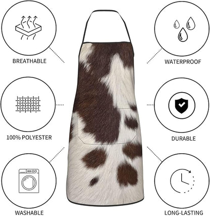 Cow Print Oven Mitts Pot Holders Cooking Apron Set of 5 Silicone Brown Cowhide - Image 5