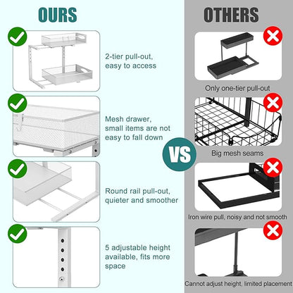 Housolution 2 Pack Large Under Sink Organizer, 2 Tier Metal Pull Out Under Sink - Image 5