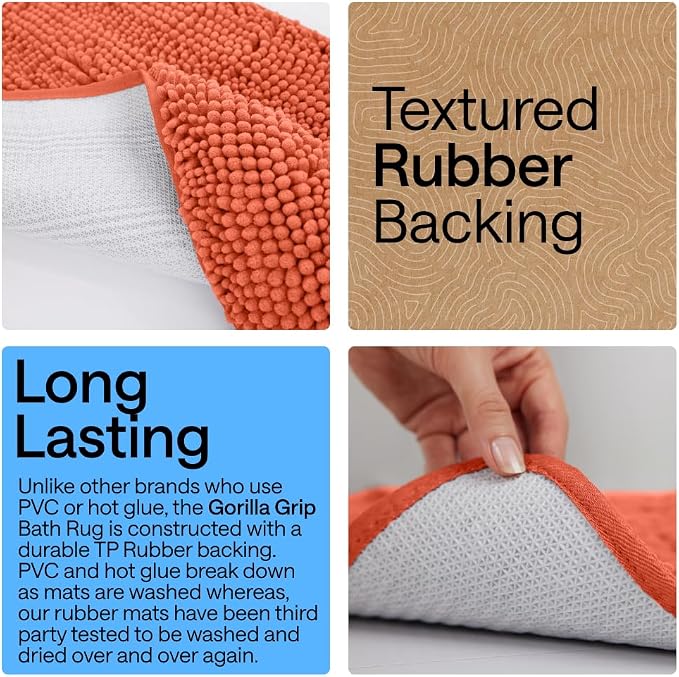 GORILLA GRIP Bath Rug Mat 44x26, Thick Soft Absorbent Chenille, Quick Dry - Image 3