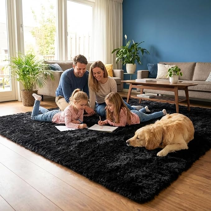 Mugorn Black Area Rugs 9x12 Living Room, Large Fluffy Rugs - Image 2