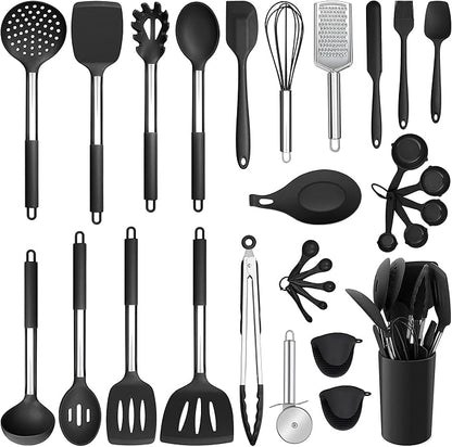 Silicone Kitchen Utensils Set, E-far 30-Piece Cooking Utensils Set by E-far