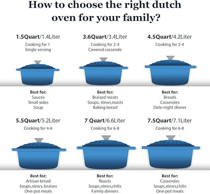 Overmont Enameled Cast Iron Dutch Oven - 7QT Pot - Heavy-Duty Cookware - Image 7