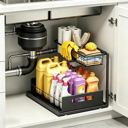 Ceetug Under Sink Organizers and Storage 2 Tier Slide Out Kitchen Cabinet by ceetug