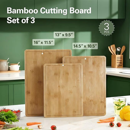 Zarler Bamboo Cutting Boards for Kitchen, 3 Piece Durable Wood Cutting Board - Image 5