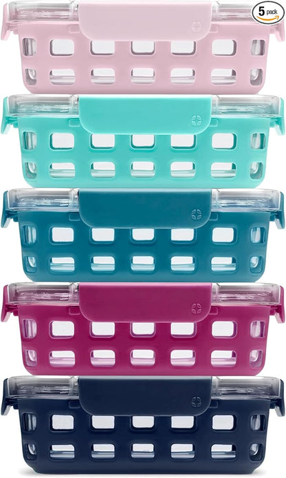 Ello Duraglass 3.4 Cup Meal Prep Sets 10Pc, 5 Pack Set- Glass Food Storage by Ello
