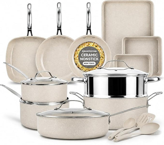 Granitestone Ceraluxe 20 Pc Ceramic Cookware Set Nonstick, Complete Pots and by Granitestone+