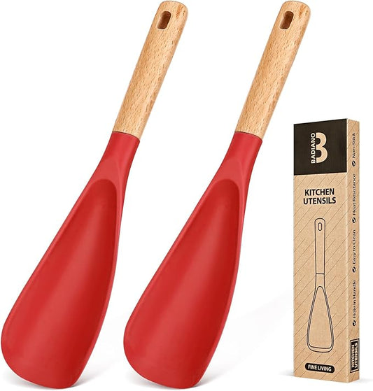 Cooking Spoon for Nonstick Cookwares, Wood Handle Spoon for Mixing, and Scrape by BADIANO