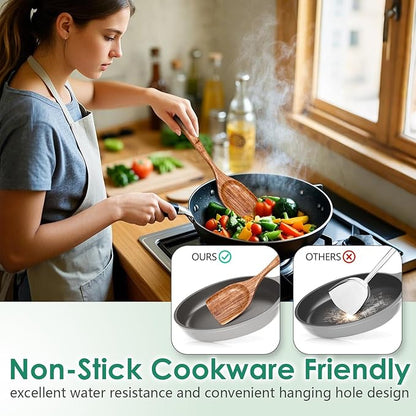 HOWHONG Wooden Spoons for Cooking, Teak Wood Kitchen Utensil Set, Premium - Image 4