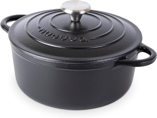 Cast Iron Dutch Oven with Lid – Non-Stick Ovenproof Enamelled Casserole Pot – by Nuovva