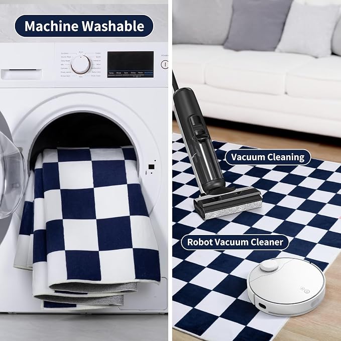 Terrug Navy and White Checkered Rug - Image 7