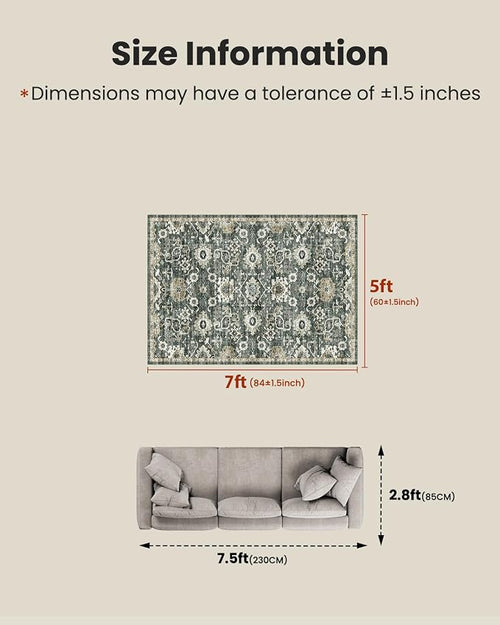 AMADA HOMEFURNISHING 5x7 Area Rugs, Washable Living Room Rug Low-Profile - Image 2