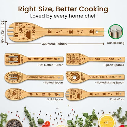 CUTHOLLOW 6PCS Kitchenware Wooden Kitchen Cooking Utensil Set, 11.9in Non Toxic - Image 2