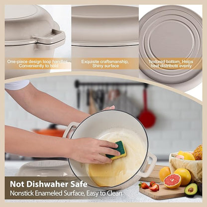 TeamFar 5 Quart Dutch Oven, 2 In 1 Enameled Cast Iron Dutch Oven Pot Cookware - Image 5