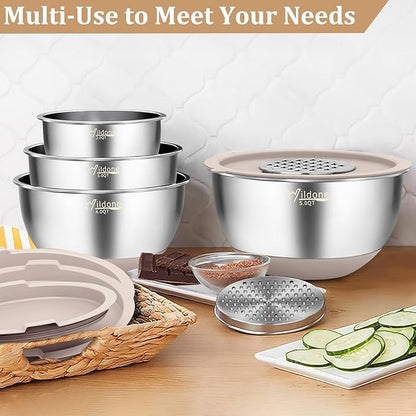Wildone Mixing Bowls with Airtight Lids, with 3 Grater Attachments, Scale Mark - Image 6