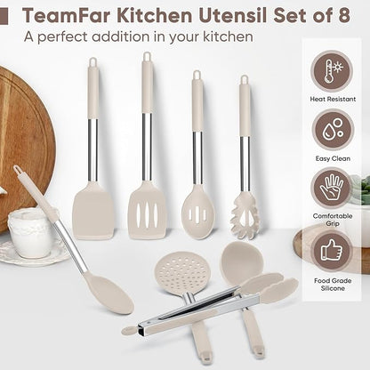 TeamFar Kitchen Utensils Set of 8, Silicone Utensils Kitchen Tools Set - Image 7