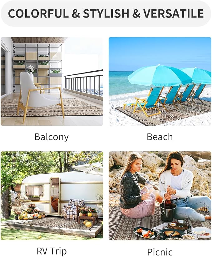 MontVoo Outdoor Rug Carpet Waterproof-Patio Rug Mat 8x10 Reversible RV Outdoor - Image 3