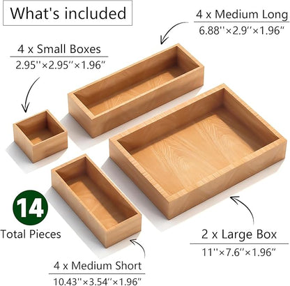 Bamboo Drawer Organizer 14 Pcs for Kitchen Multi-purpose Storage Dividers for - Image 2