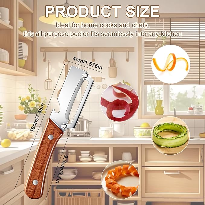 Premium Vegetable Peeler with Wooden Handle and Bottle Opener, 2-in-1 Stainless - Image 8