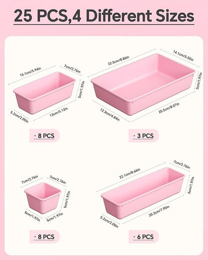 KEMETHY 25 PCS Plastic Drawer Organizers Set, 4 Sizes Vanity Organizer - Image 2