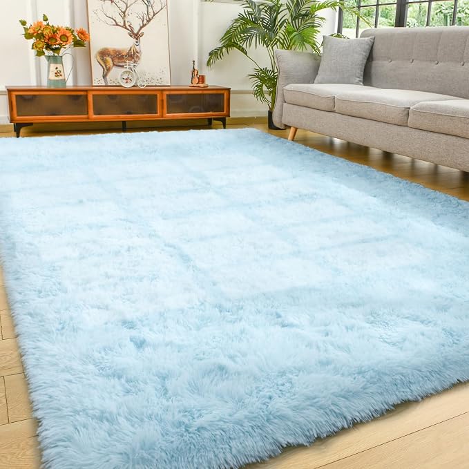 YJ.GWL Area Rugs for Living Room Bedroom, 5x8 Machine Washable Large Light Blue by YJGWLHomeDecor