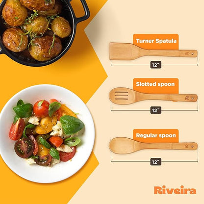 Riveira Bamboo Wooden Spoons for Cooking 3-Piece, Apartment Essentials Wood - Image 5
