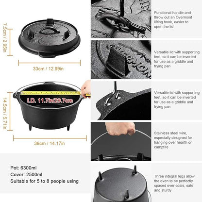 Overmont Camp Dutch Oven Pre Seasoned Cast Iron Lid Also a Skillet Casserole Pot - Image 3