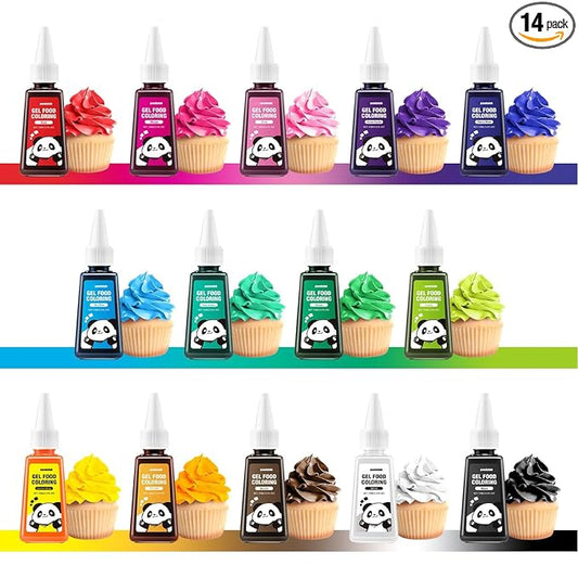 Gel Food Coloring Set - Concentrated Vibrant 14 Colors Edible Food Grade Dye for Cake, Icing, Macarons, Cookies, Baking Decoration, Fondant, DIY Soap, Bath Bombs -16.6 fl.oz (35ml/Bottle)