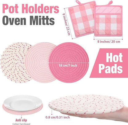 Sumind Pink Oven Mitts and Pot Holders 7 Sets, Heat Resistant Kitchen Gloves - Image 3