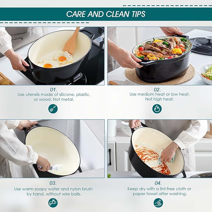 vancasso Enameled Cast Iron Oval Dutch Oven, 9.3 Quart - Image 7