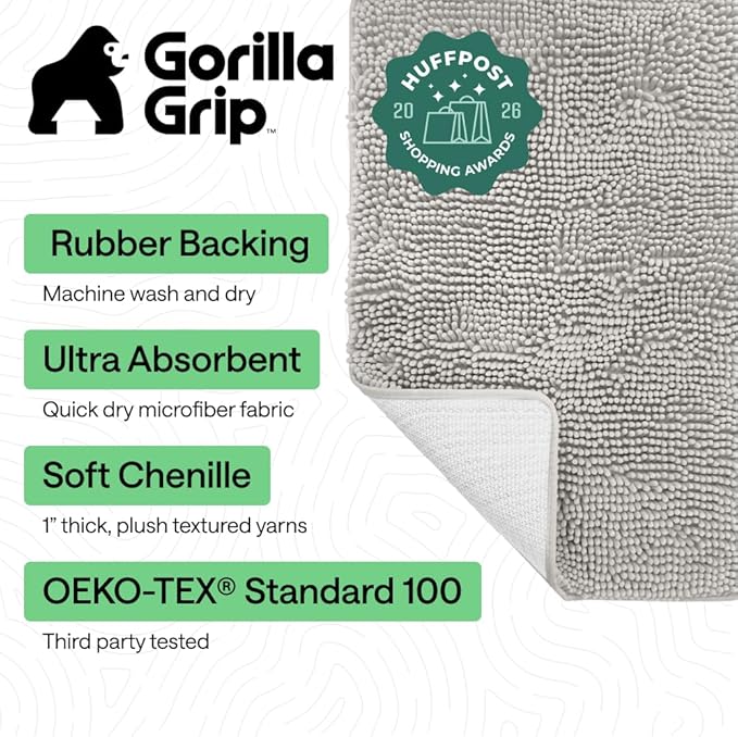 GORILLA GRIP Bath Rug Mat 36x24, Soft Absorbent Chenille, Quick Dry Microfiber - Image 2
