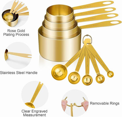 GuDoQi 9pcs 304 Stainless Steel Measuring Cups & Spoons, Stackable Long Handle - Image 3