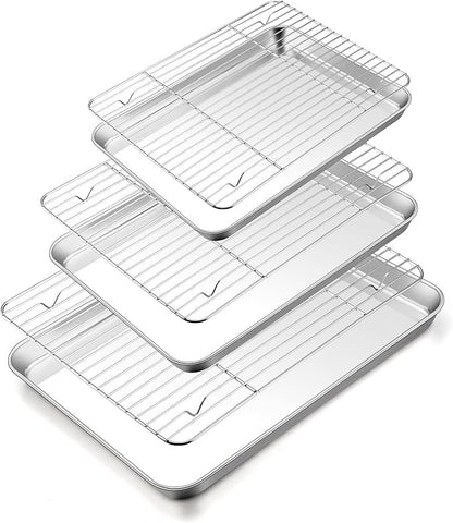 TeamFar Baking Sheet with Rack Set, 16/12.5/10.5 Inch Stainless Steel Cookie by TeamFar