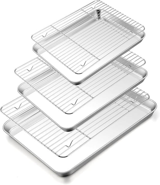 TeamFar Baking Sheet with Rack Set, 16/12.5/10.5 Inch Stainless Steel Cookie by TeamFar