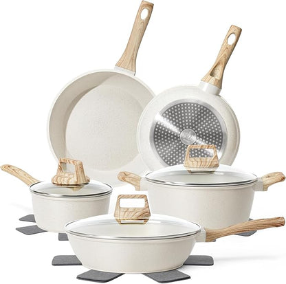 SODAY 12 Pcs Pots and Pans Set Non Stick, Cookware Sets White Granite Induction by SODAY