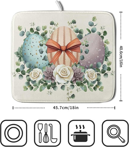 Happy Easter Eggs Dish Drying Mat 16x18 Inch Easter Day Eggs Flowers Dishes Pad - Image 2