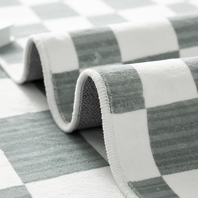 jinchan Runner Rug 2x5 Hallway Washable Modern Checkered Geometric Lattice Kids - Image 9