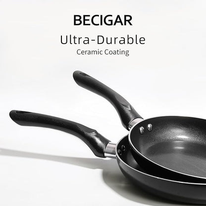 BECIGAR Black Ceramic Pots and Pans Set, Nonstick Pan Pots and Pans Set Non - Image 5