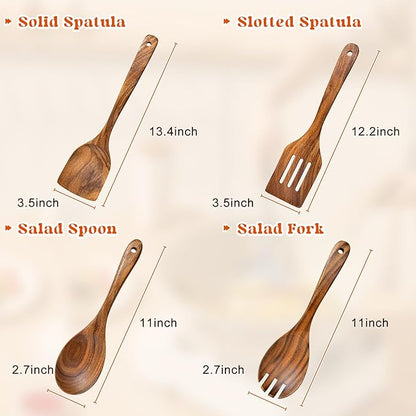 4Pcs Wooden Spoons for Cooking, Acacia Wood Kitchen Utensils Set for Nonstick - Image 6