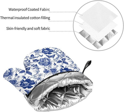 Blue and White Porcelain Floral Butterfly Oven Mitts and Pot Holders Set of 4 - Image 7