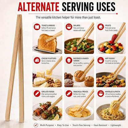 HIC Kitchen Toast Tongs, Natural Bamboo - Image 7
