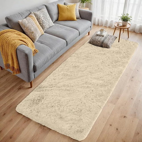 2x6 Bedside Area Rugs for Bedroom: Soft Fluffy Shag Beige Rug for Hallway - Image 2