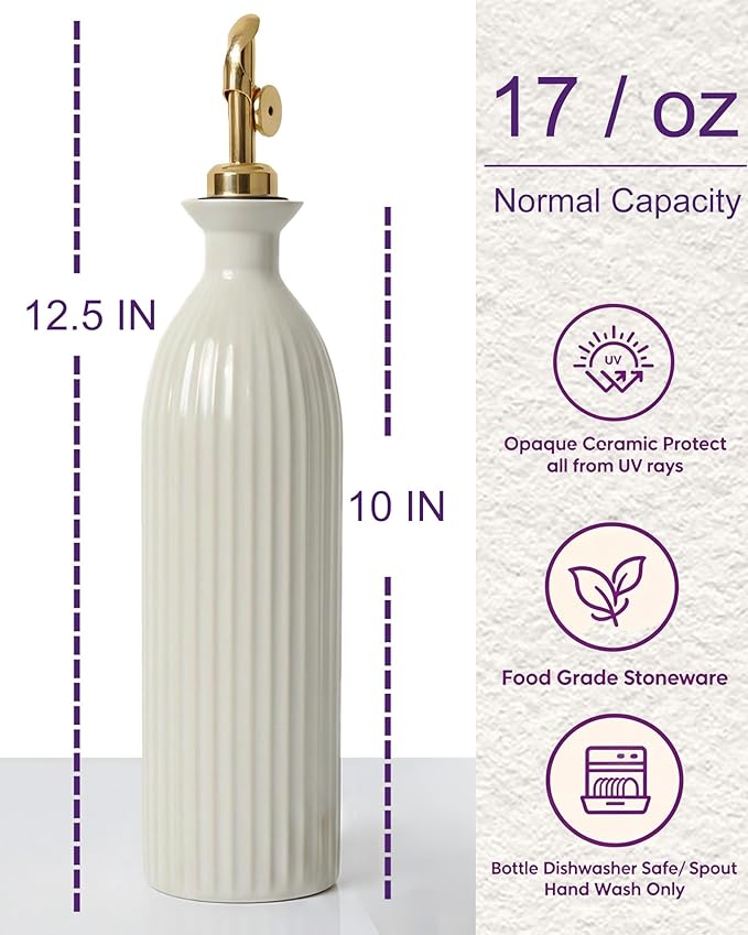 Ceramic Olive Oil Dispenser Bottle - 17oz Stoneware Oil & Vinegar Cruet - - Image 3